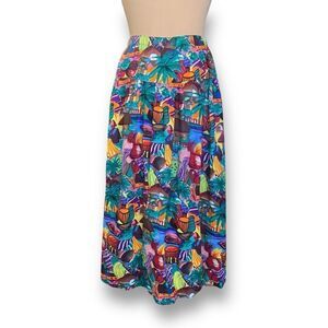 Vintage Handmade Skirt Colorful Blue Green Ethnic Village Elastic Waist Maxi